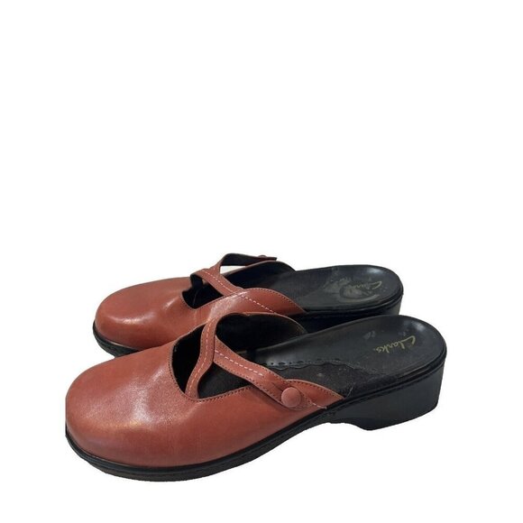 Clarks Womens  mauve Leather Heel Clogs Mule Shoes  size 11 - Picture 1 of 12